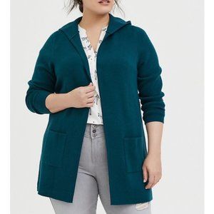 Torrid Dark Teal Open Front Hooded Cardigan